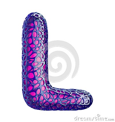 Purple plastic letter L with abstract holes. 3d Stock Photo