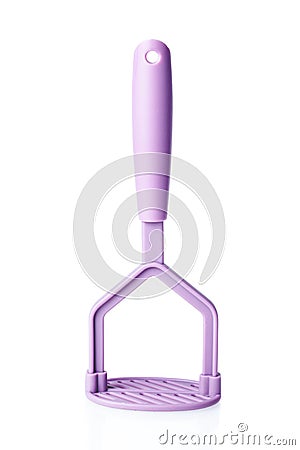 Purple plastic potato masher isolated on white Stock Photo