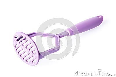 Purple plastic potato masher isolated on white Stock Photo