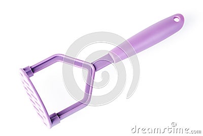 Purple plastic potato masher isolated on white Stock Photo