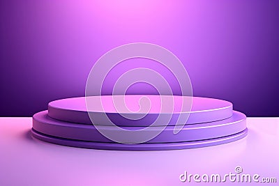 The purple podium with light effects and an ethereal base provides a stunning impression for the product presentation. Stock Photo