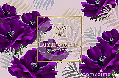 Purple poppy flowers abstract design card Vector. Background for business card, brand book or posters Vector Illustration