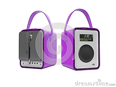 Purple portable radio column for listening to leather bound music 3D render on white background no shadow Stock Photo