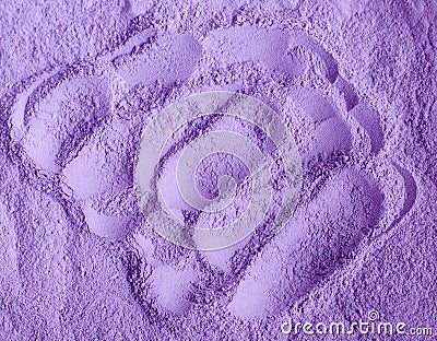 Purple powder alginate face mask, eye shadow, body wrap, hair conditioner texture close up, selective focus. Stock Photo