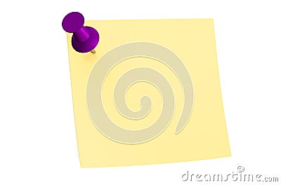 Purple push pin with blank sticky note Stock Photo