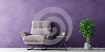 Purple recliner chair on gray carpet. Interior design of modern living room Stock Photo