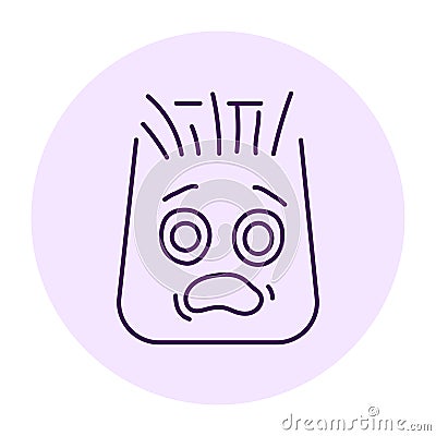 Purple rectangular scared character color line icon. Mascot of emotions. Vector Illustration