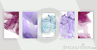 Purple, red and blue alcohol ink social media banners for stories. Vector Illustration