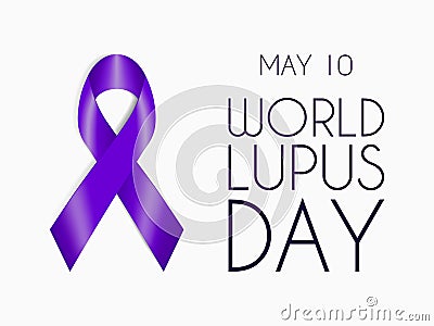 Purple ribbon isolated on white background. World Lupus Day symbol. Sign of support for people with autoimmune disease. Vector Illustration