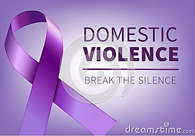 Purple ribbon - symbol of domestic violence, Speak out and break the silence. Vector Illustration