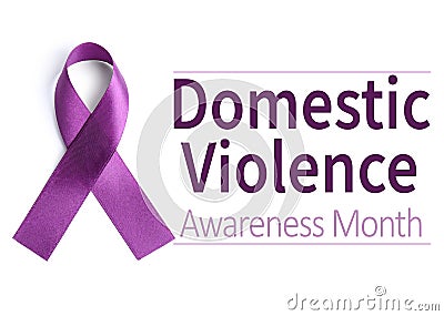 Purple ribbon on white background. Symbol of Domestic Violence Awareness Stock Photo