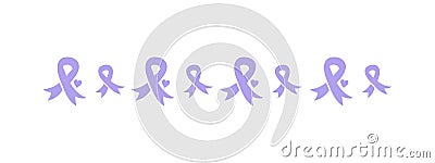 Purple ribbons border line. Dementia awareness, cancer, epilepsy, against homophobia and domestic violence Vector Illustration