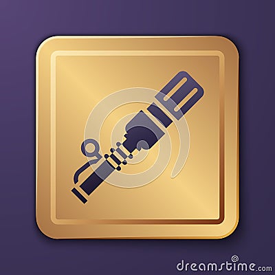 Purple RKG 3 anti-tank hand grenade icon isolated on purple background. Gold square button. Vector Vector Illustration