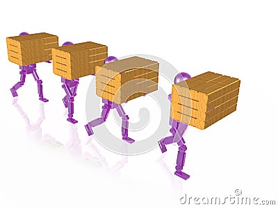 Purple robots with casegoods Cartoon Illustration