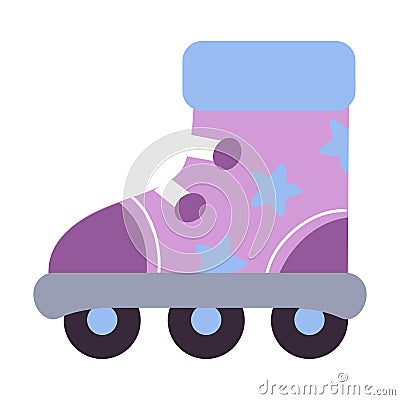 Purple Roller Skate with Wheels as Kids Shoes for Rolling Along Vector Illustration Vector Illustration