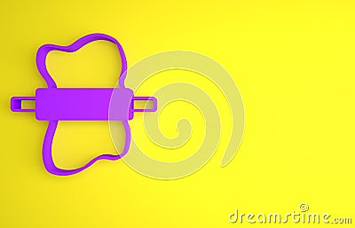 Purple Rolling pin on dough icon isolated on yellow background. Minimalism concept. 3D render illustration Cartoon Illustration