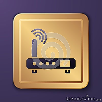Purple Router and wi-fi signal icon isolated on purple background. Wireless ethernet modem router. Computer technology Vector Illustration