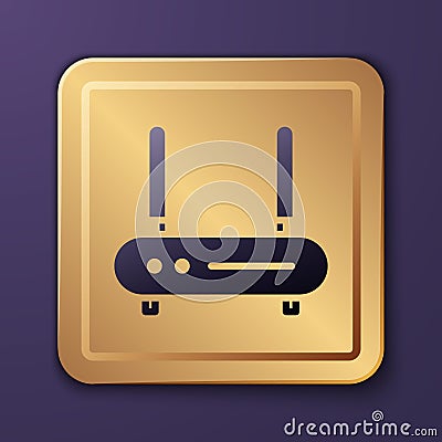 Purple Router and wi-fi signal icon isolated on purple background. Wireless ethernet modem router. Computer technology Vector Illustration
