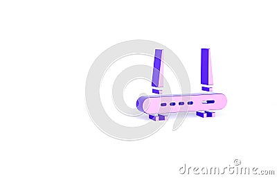 Purple Router and wi-fi signal icon isolated on white background. Wireless ethernet modem router. Computer technology Cartoon Illustration