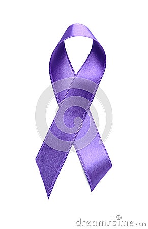 Purple satin ribbon on white background. Pancreatic cancer awareness concept Stock Photo