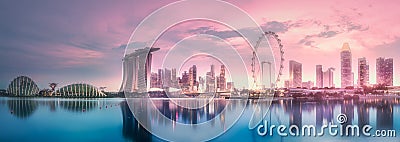 Purple sunset of Marina bay skyline, Singapore Stock Photo