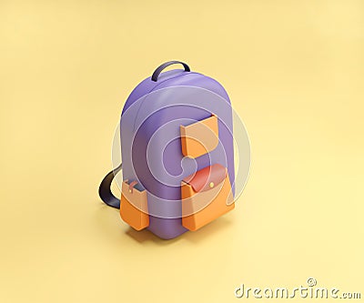 Purple school backpack on a yellow background Stock Photo