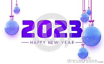 Purple 2023 sign with blue hanging baubles Vector Illustration