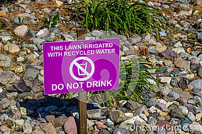 Purple Sign Regarding Recycled Water Stock Photo