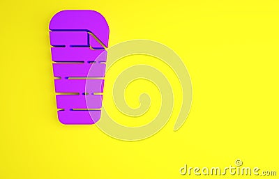 Purple Sleeping bag icon isolated on yellow background. Minimalism concept. 3d illustration 3D render Cartoon Illustration