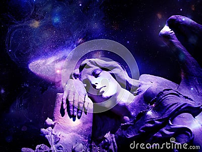 Purple Sleeping Space Angel Stock Photo