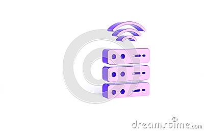 Purple Smart Server, Data, Web Hosting icon isolated on white background. Internet of things concept with wireless Cartoon Illustration