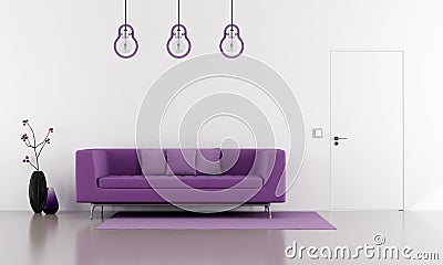 Purple sofa in a minimalist white lounge Stock Photo