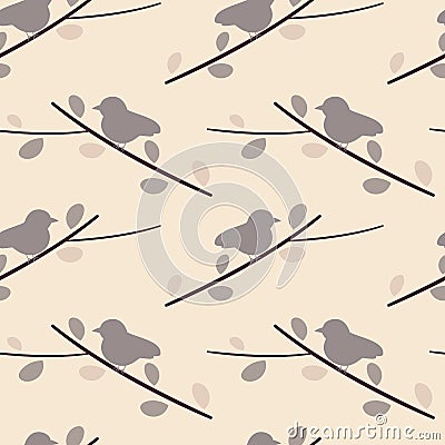 Purple soft little bird on branch lovely romantic seamless pattern background illustration Vector Illustration