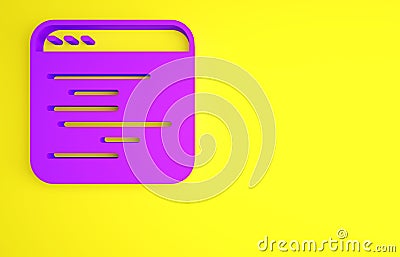Purple Software, web developer programming code icon isolated on yellow background. Javascript computer script random Cartoon Illustration