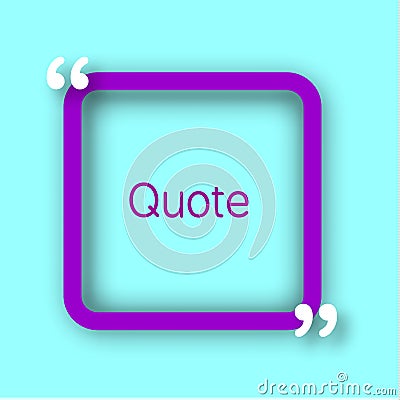 Purple square paper Frame with commas for your text. Quote bubble in realistic style on bright blue background. Design template Vector Illustration