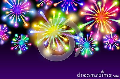 Purple Starry fireworks background with place for text Vector Illustration