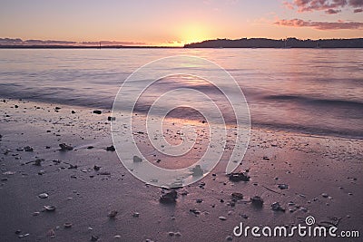 Sunset and Auckland Harbour in New Zealand winter June 2019 Stock Photo