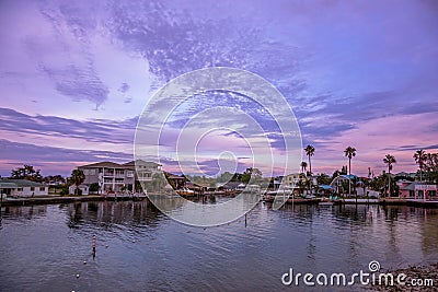 Purple sunset at Hudson beach, florida Stock Photo