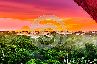 Purple sunset over the brazilian rainforest in the Amazon region Stock Photo