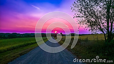 Purple sunset sky on a magical night in September Stock Photo