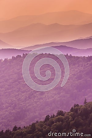 Purple Tones of the Great Smoky Mountains Stock Photo