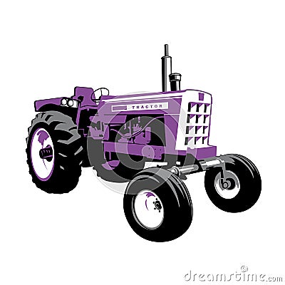 Purple Tractor. Farm Machine. Stock Vector Illustration. Vector Illustration