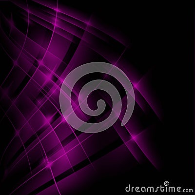 Purple transparent wavy lines on a black background. Stock Photo