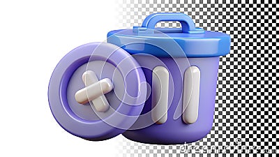 Purple trash can bin icon delete, remove waste garbage disposal recycle png transparent image Generative AI Stock Photo