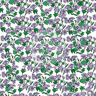 Purple tulip tree seamless pattern. Vector Illustration