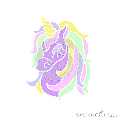 Purple unicorn head icon on the white background Vector Illustration