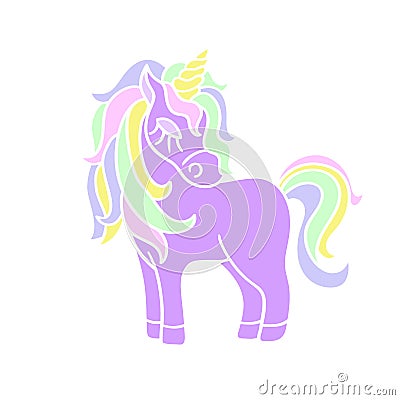 Purple unicorn with yellow horn icon Vector Illustration