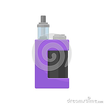 Purple vaporizer with glass tank for liquid. Electronic cigarette. Device for vaping. Flat vector design Vector Illustration