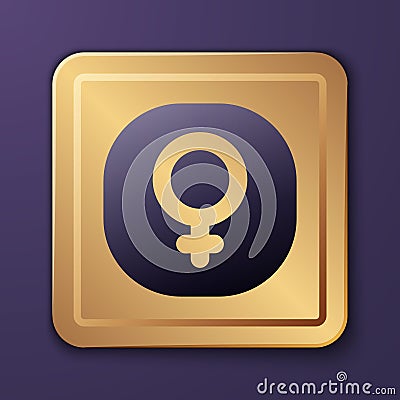 Purple Venus symbol icon isolated on purple background. Astrology, numerology, horoscope, astronomy. Gold square button Vector Illustration