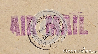 Us Army Postal Service Postmark and Air Mail Stamp Stock Photo